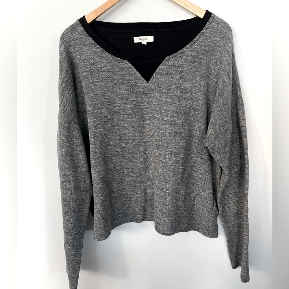 Madewell Gray Knit Top w/ Black Trim - Size L